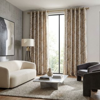 Dreamscape Luxury Jacquard Abstrait Crème et Or Rideaux 3