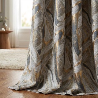 Dreamscape Luxe Jacquard Résumé Rideaux gris et or