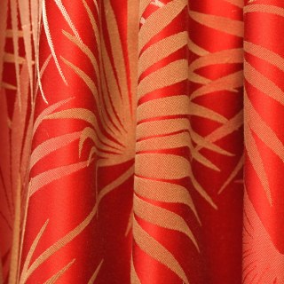 Fan Palm Silhouette Rouge Satin Tropical Feuilles Rideau 5