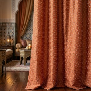 Fancy Trellis 3D Jacquard Orange Arabesque Curtains with Gold Details
Rideaux arabesques orange 3D Jacquard Fancy Trellis avec détails dorés 3
