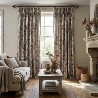 Rideaux jacquard beige crème Rêverie florale 3