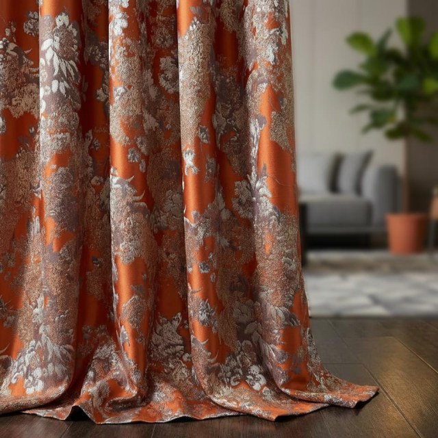 Rideaux jacquard terracotta orange Rêve Floral 1
