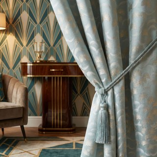 Voilages Art Déco Géométriques Pastel Sauge Vert d'Oeuf de Canard à Fanburst