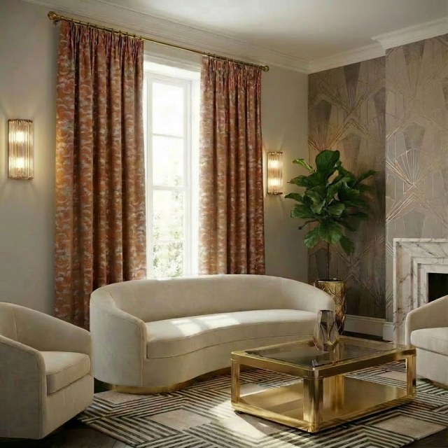 Fanburst Art Déco Géométrique Terracotta Burnt Rideaux orange 1