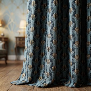 Rideaux géométriques glamour bleu vert et or rétro Art Déco