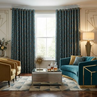 Rideaux géométriques glamour bleu vert et or rétro Art Déco 3