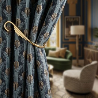 Rideaux géométriques glamour bleu vert et or rétro Art Déco 2