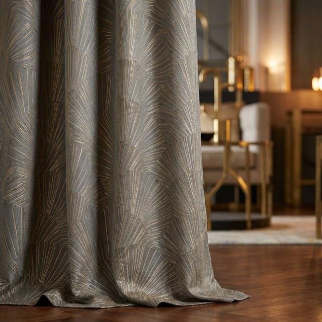 Feuilles de Ginkgo Rideau Art Déco Géométrique Luxe Champagne Gris Or 1