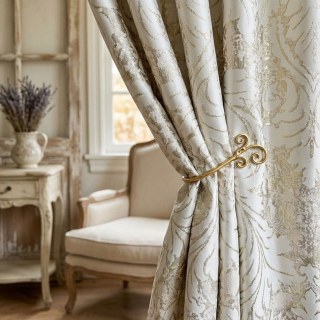 Dorés Baroque Luxe Jacquard Crème Or Rideaux Damassés