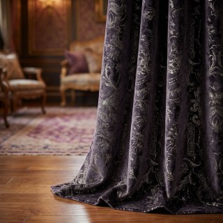Le luxe du patrimoine Dark Purple Gilded Damask Rideau de velours