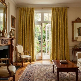 Heritage Luxury Mustard Yellow Gold Gilded Damask Rideau de velours 1