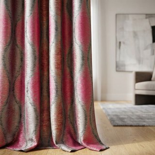 Ikat Ondulations Noir Magenta Rouge Rideaux Ogee Géométriques avec Détails Dorés 2