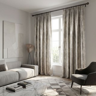 Ikat Ripples Gris et Crème Rideaux Géométriques Ogee avec Détails Argentés 5