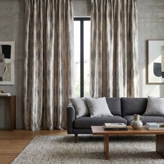 Ikat Ripples Gris et Crème Rideaux Géométriques Ogee avec Détails Argentés 3