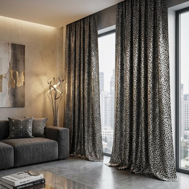 Rideaux jacquard à motifs léopard noir et blanc 1