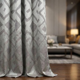 Luxe Labyrinth Argent et Bleu Rideaux Géométriques