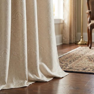 Opulent Floral Luxe Jacquard Satiny Beige crème rideau de damas