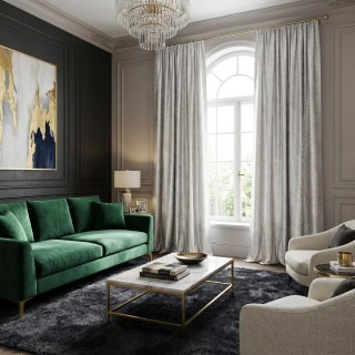 Opulent Floral Luxe Jacquard Satiny Gris Rideau de Damas