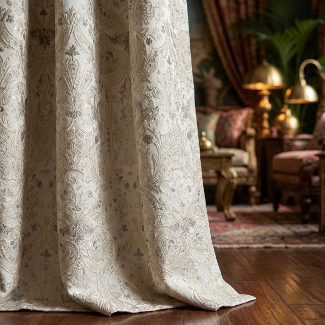 Palais Arabesque Jacquard Crème Champagne Damask Rideaux 1