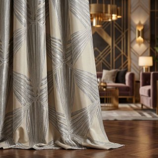 Prism Axis Art Déco Gris et Argent Rideaux Géométriques