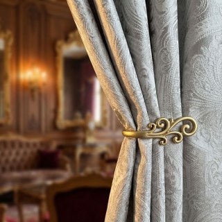 Royal Mirage Crème Taupe Rideau en Velours Damassé 2