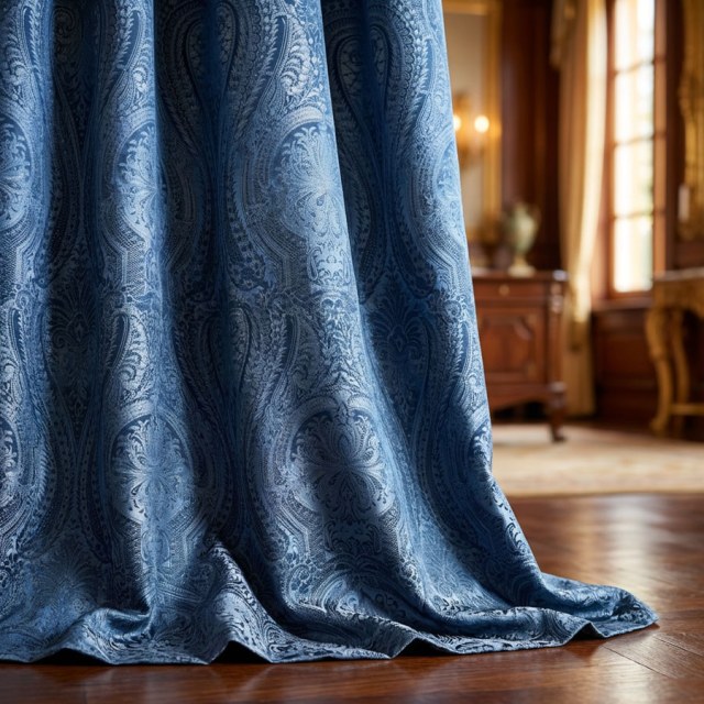 Royal Mirage Marine Bleu Marine Velours Rideau Damassé 1