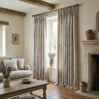 Fleur Argentée Jacquard Crème Rideau Damassé 3