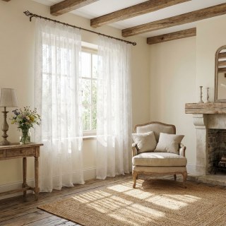 Bouquet printanier brodé, rideau en voile floral ivoire blanc 2