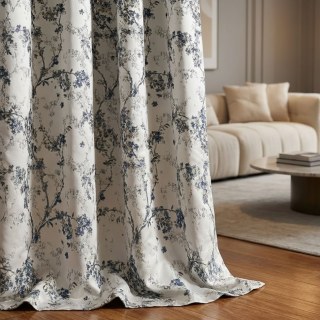 Starlit Bloom Rideaux floraux jacquard de luxe argent et bleu 2