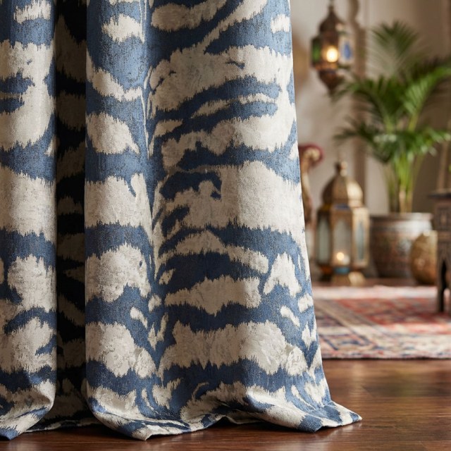 Rayures de Tigre Marine Bleu Imprimé Animal Rideau 1