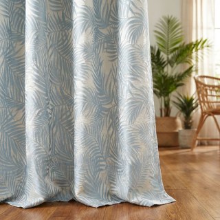 Bliss tropical 3D bleu Jacquard et crème feuilles de palmier Rideau 1