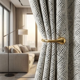 Tissage Chuchotement Géométrique Noir & Blanc Chenille de Laine Lourde Rideau