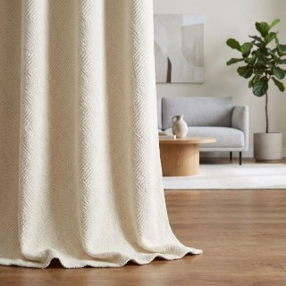 Tissu chuchotant tissé géométrique ivoire blanc lourd en chenille de laine rideau 2