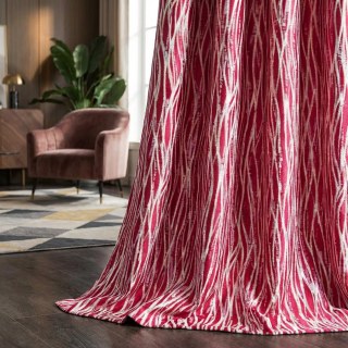 Rideaux géométriques abstraits tissés Drift bordeaux et vin rouge avec détails dorés 3