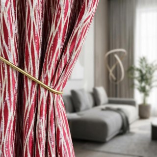 Rideaux géométriques abstraits tissés Drift bordeaux et vin rouge avec détails dorés 2