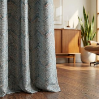 Zigzag Symphonie Chevron Canard Bleu Faux Soie Moderne Rideaux Géométriques