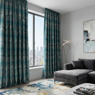 Zigzag Symphony Chevron Teal Blue Faux Silk Rideaux géométriques modernes