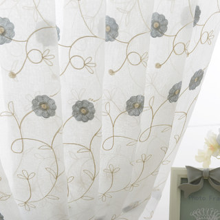 Floral Affairs Blue Gold Flower Embroidered Voile Curtain 2