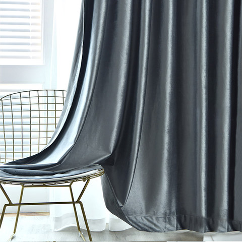 Luxury Metallic Blue Grey Blackout Velvet Curtains