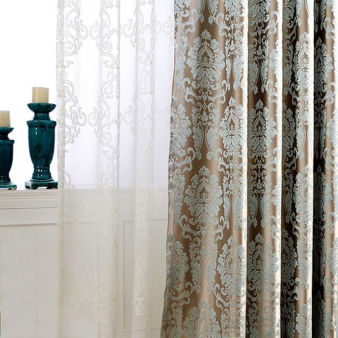 zen blue jacquard eyelet curtains