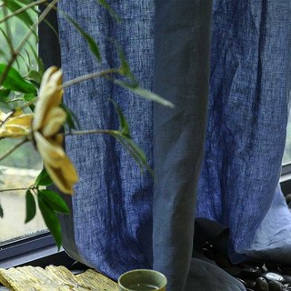 Wabi Sabi Pure Flax Linen Navy Blue Heavy Voile Curtain 3