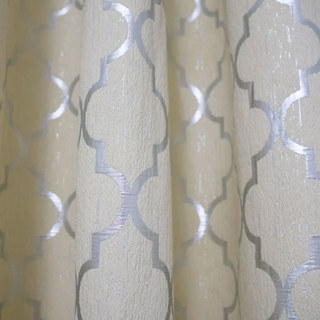 Moroccan Trellis Beige and Metallic Silver Arabesque Geometric Curtain 2