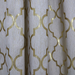 Moroccan Trellis Gray and Metallic Gold Arabesque Geometric Curtain