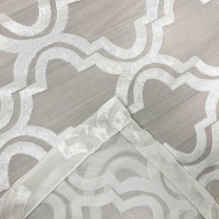 Fancy Trellis Cut Velvet Ivory White Arabesque Voile Curtain 6