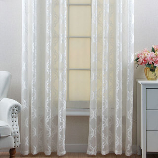 Fancy Trellis Cut Velvet Ivory White Arabesque Voile Curtain 4