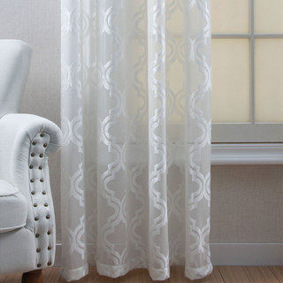 Fancy Trellis Cut Velvet Ivory White Arabesque Voile Curtain 2