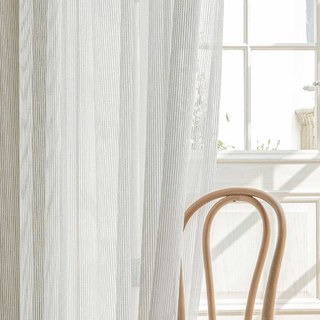 Moonstone Ivory White Textured White Striped Voile Curtain 2