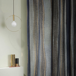 Oceana Navy Blue and Gold Striped Sheer Linen Curtain 1