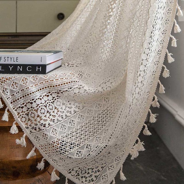 Bohemian Cream Geometric Lace Net Curtain