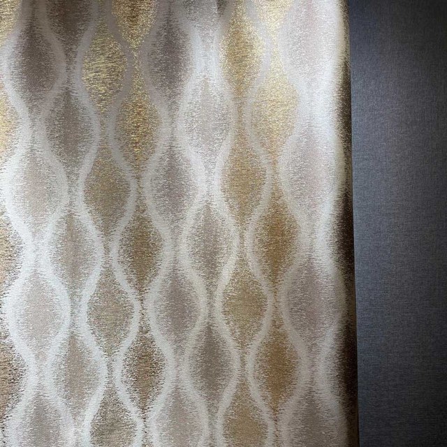 Ikat Ripples Cream Gold Ogee Geometric Curtains 1